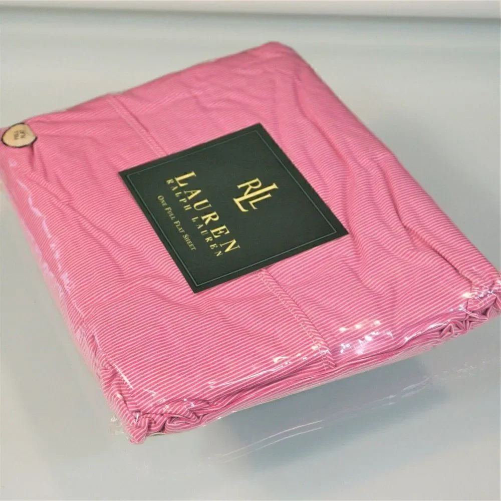 Vintage Lauren Ralph Lauren Full Flat Sheet Cape May Narrow Stripe Pink USA Made